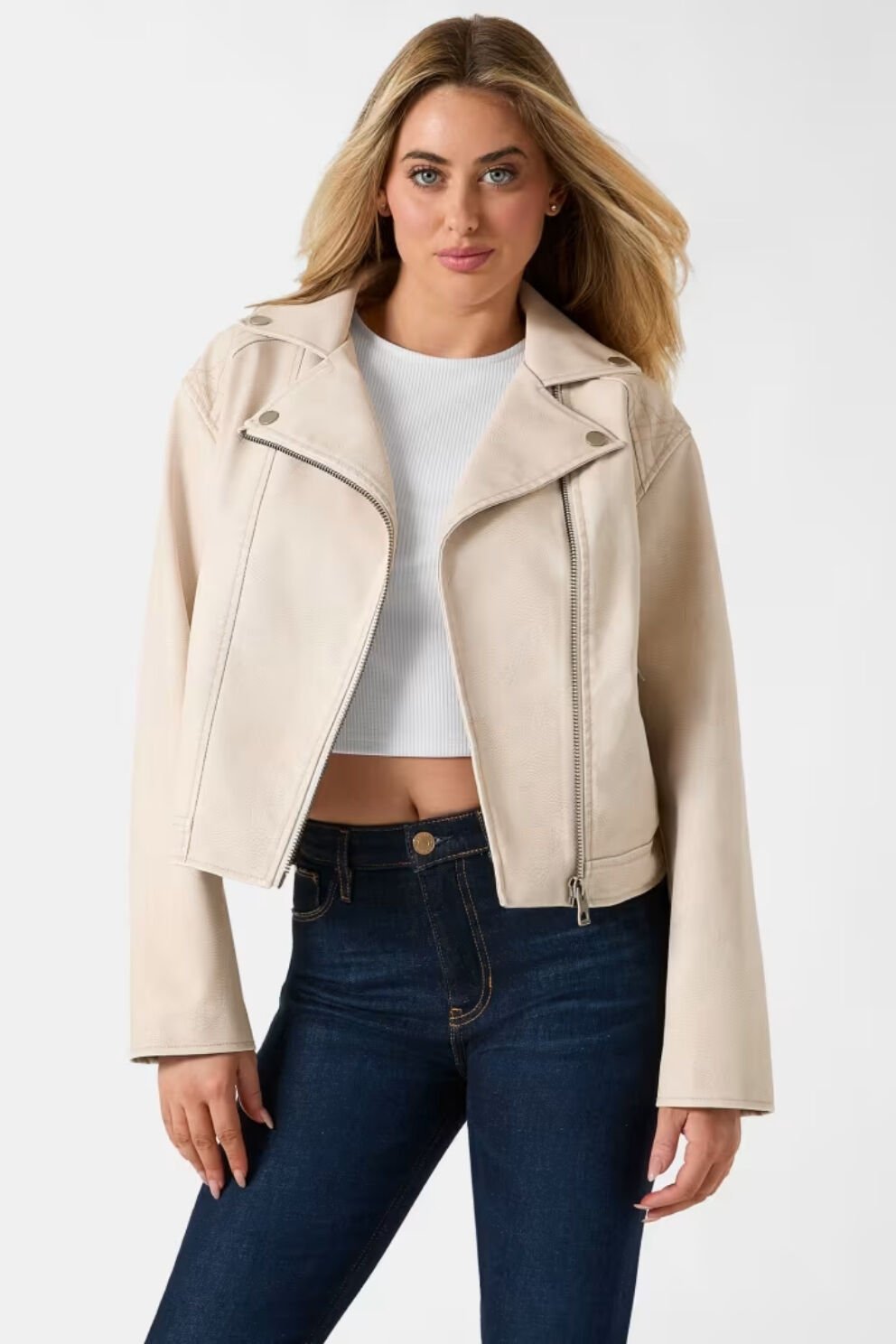 Guess Nada Slim Fit Kruvaze Yaka Kemer Detaylı Biker Bayan Ceket