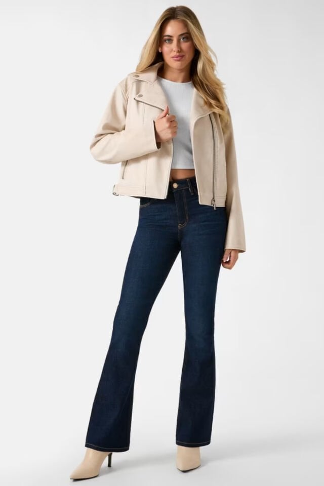 Guess Nada Slim Fit Kruvaze Yaka Kemer Detaylı Biker Bayan Ceket