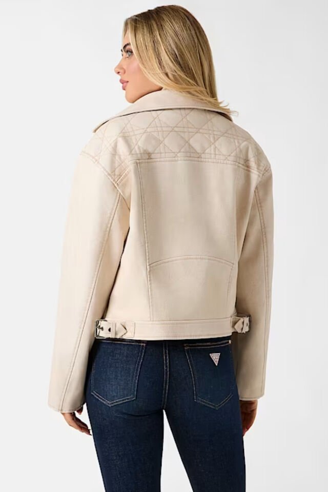 Guess Nada Slim Fit Kruvaze Yaka Kemer Detaylı Biker Bayan Ceket