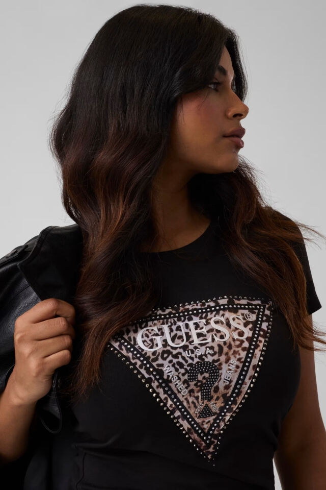 Guess Üçgen Logo Tişört Siyah