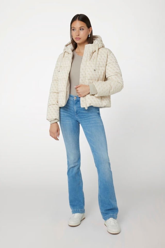 Guess 4G Logolu Şişme Mont Krem