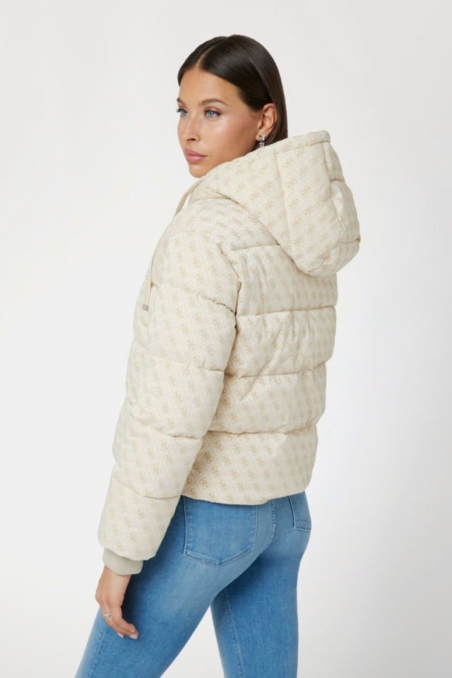 Guess 4G Logolu Şişme Mont Krem