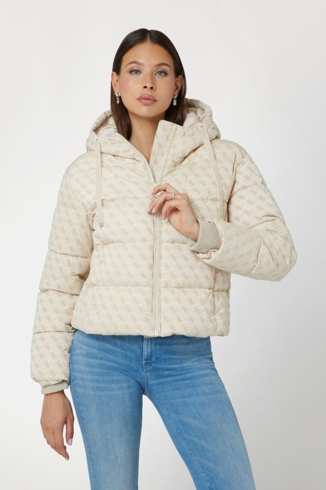 Guess 4G Logolu Şişme Mont Krem