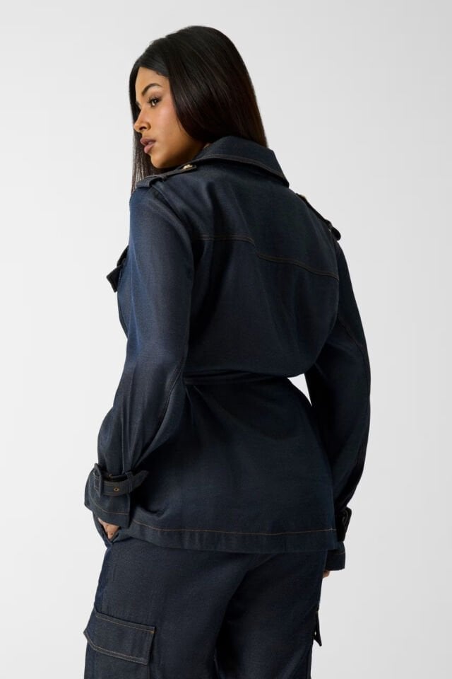 Guess  Denim Kısa Trençkot Mavi