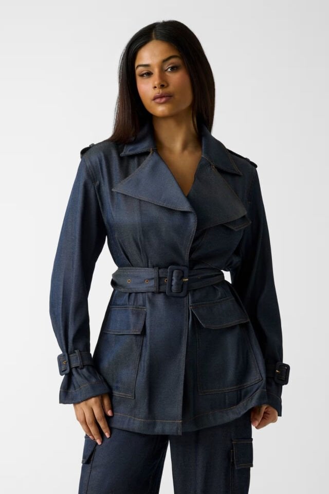 Guess  Denim Kısa Trençkot Mavi