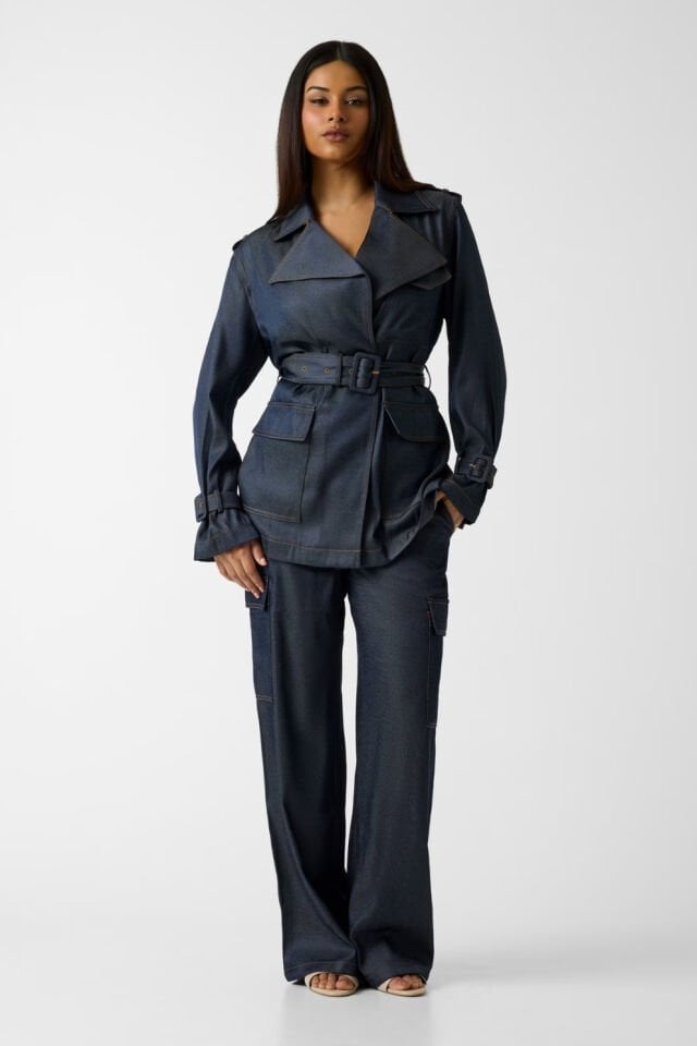 Guess  Denim Kısa Trençkot Mavi