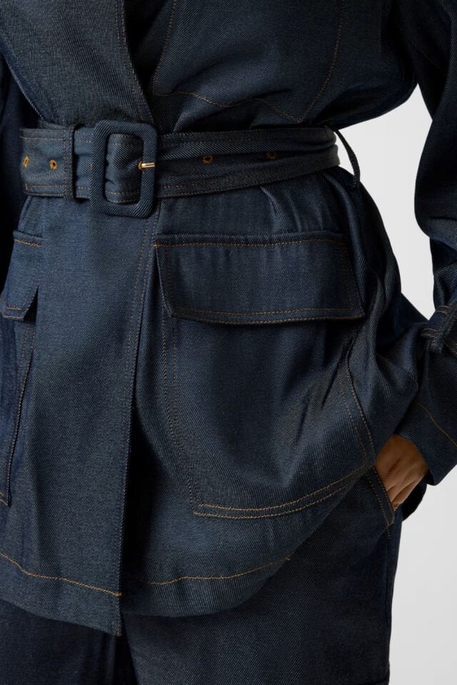 Guess  Denim Kısa Trençkot Mavi