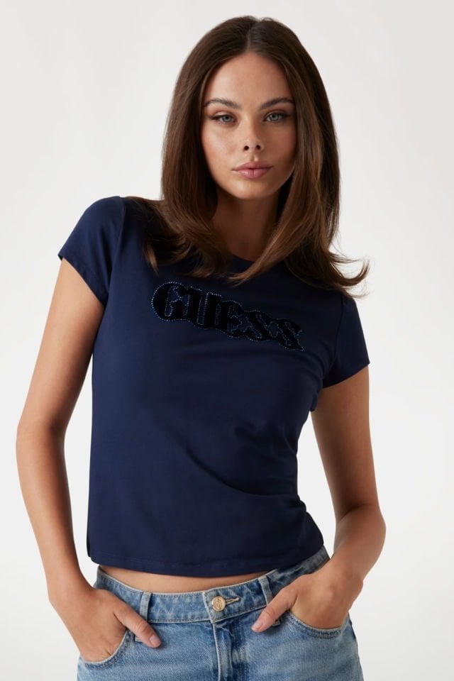 Guess Önü Logolu T-shirt Mavi