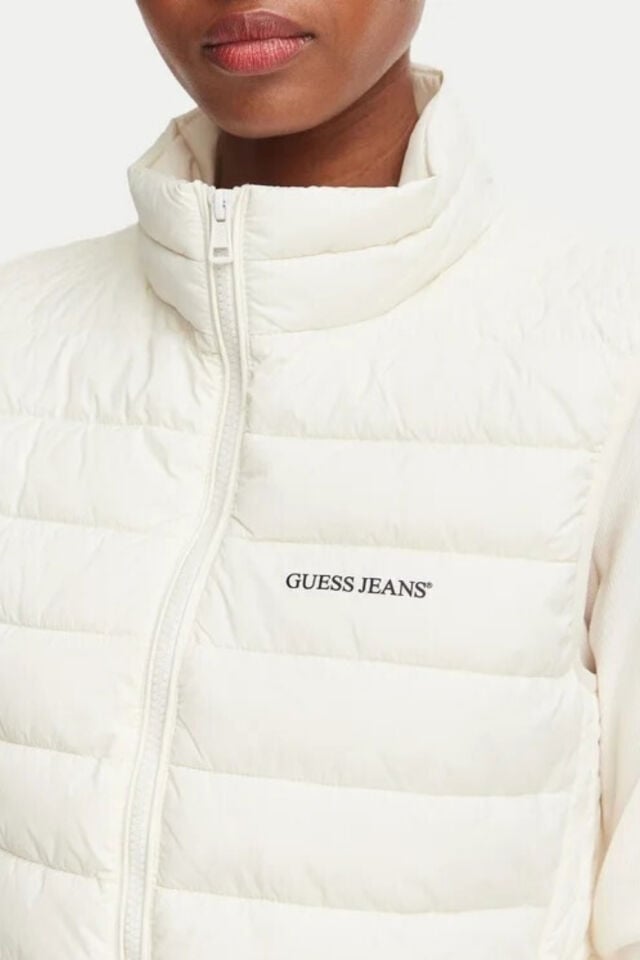 Guess Kadın Kolsuz Su Geçirmez Ekru Şişme Mont