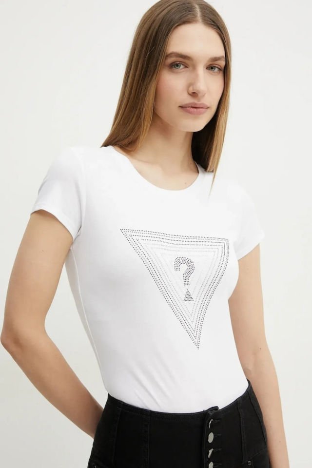 Guess Ss Triangle Kadın Tişört Beyaz