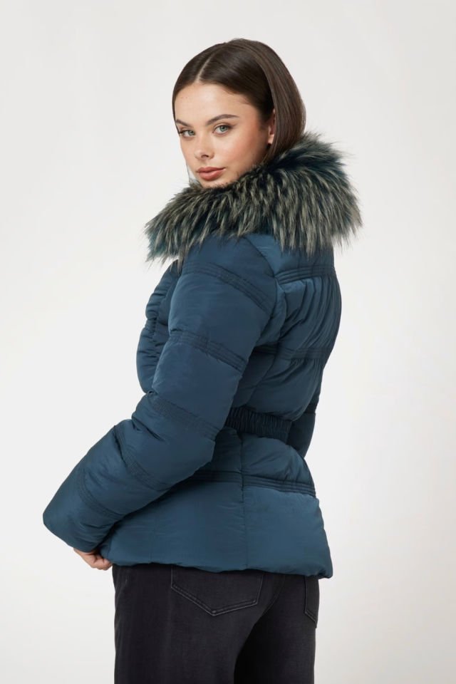 Guess Suni Kürk Yakalı Şişme Mont Mavi