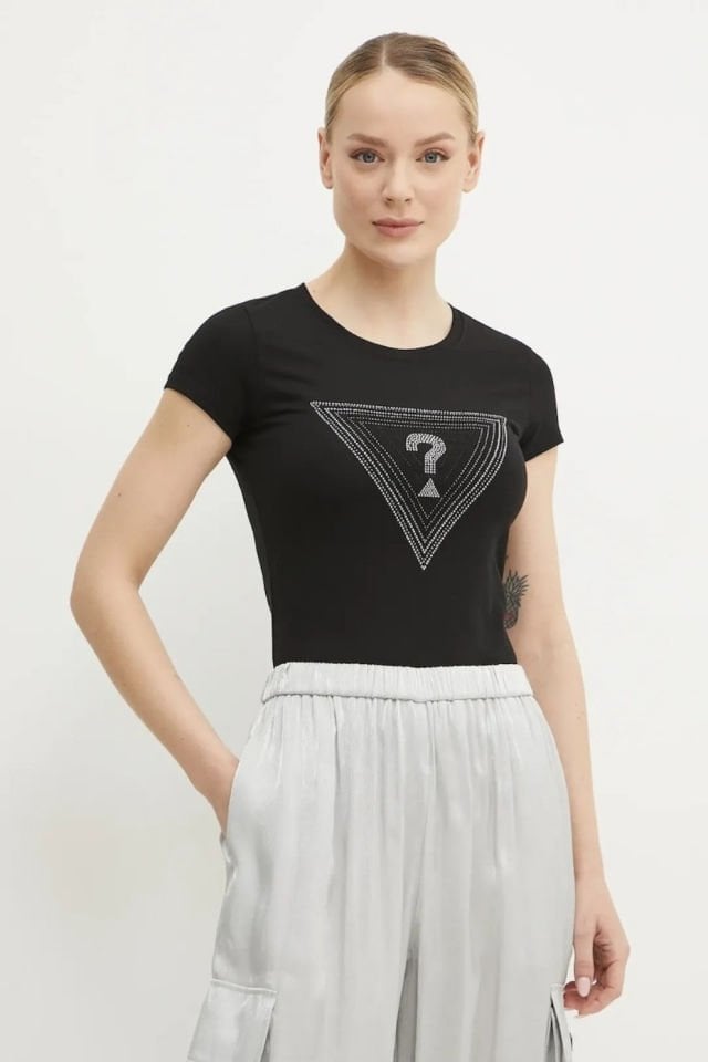 Guess Ss Triangle Kadın Tişört Siyah