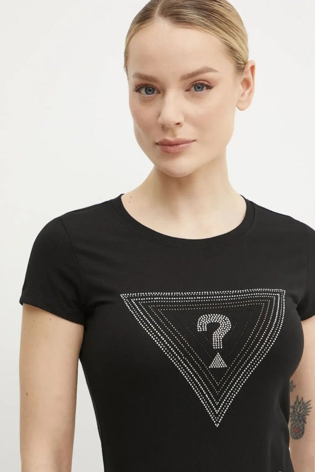 Guess Ss Triangle Kadın Tişört Siyah