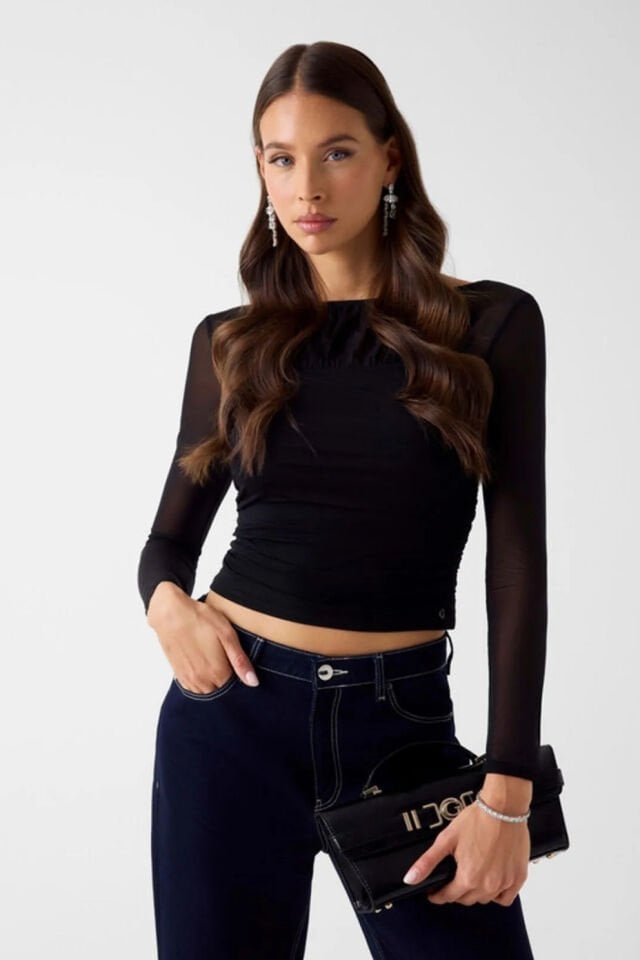 Guess Crop Bluz Siyah