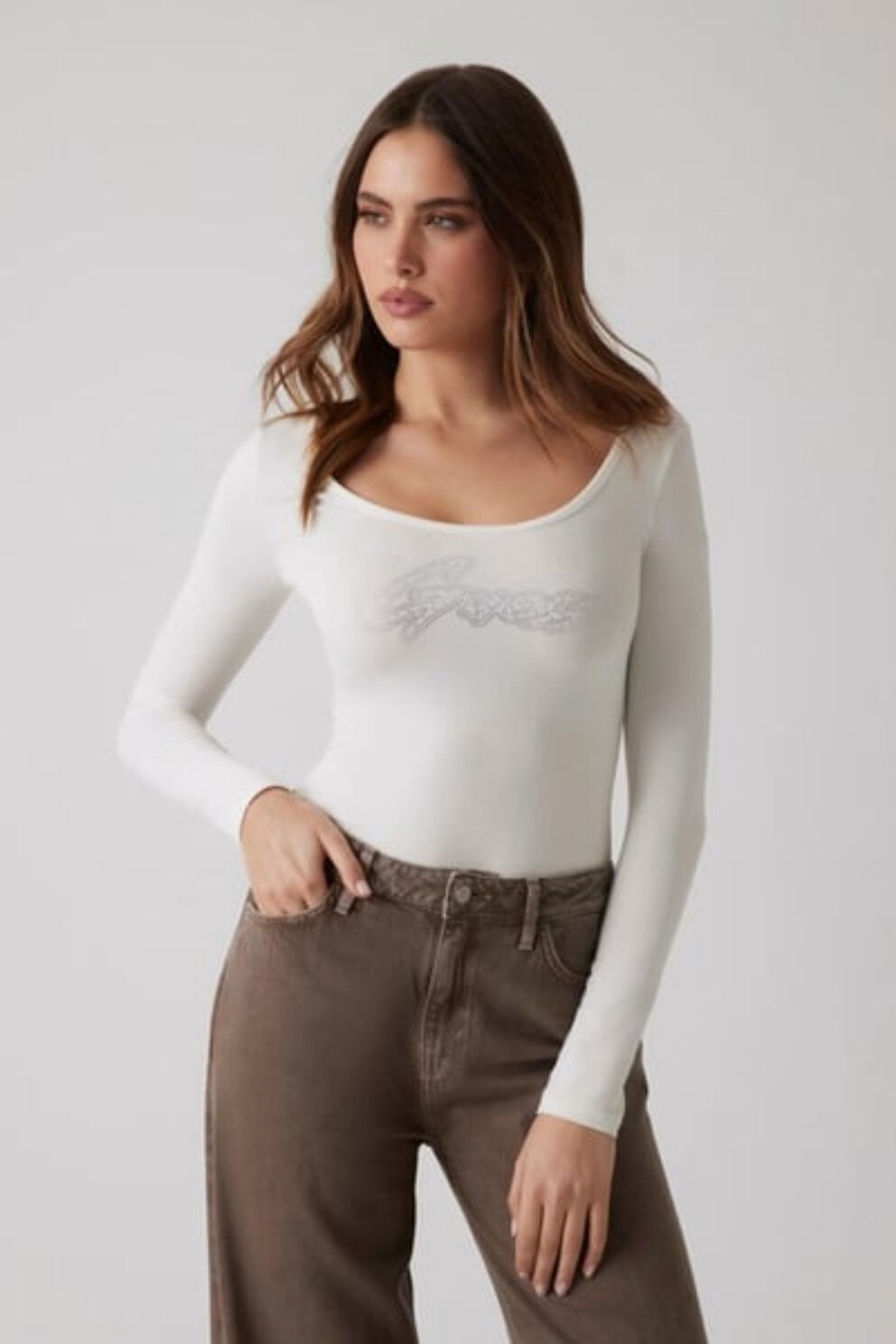 Guess Kadın Bodysuit Ekru