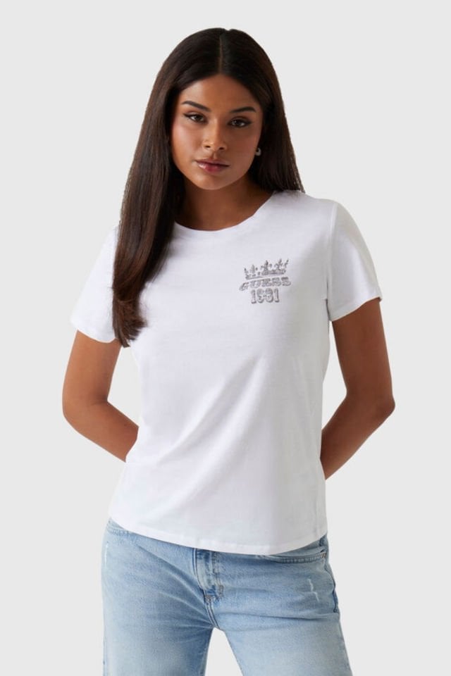 Guess Ss Naturescape Baskılı Regular Fit Bisiklet Yaka T Shirt  Beyaz