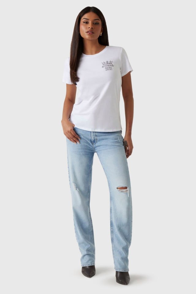 Guess Ss Naturescape Baskılı Regular Fit Bisiklet Yaka T Shirt  Beyaz
