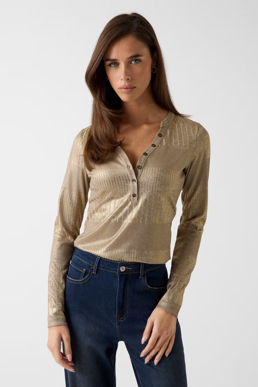 Guess Metalik Efektli Triko Üst Altın