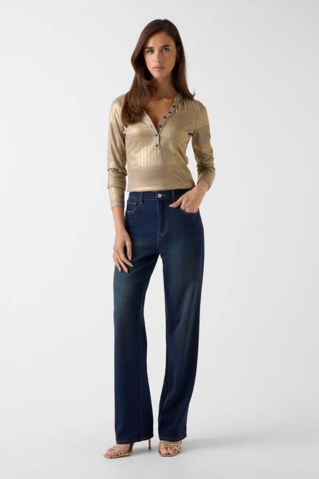 Guess Metalik Efektli Triko Üst Altın