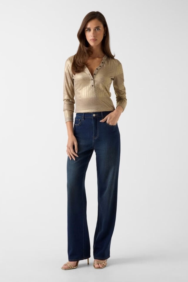 Guess Metalik Efektli Triko Üst Altın