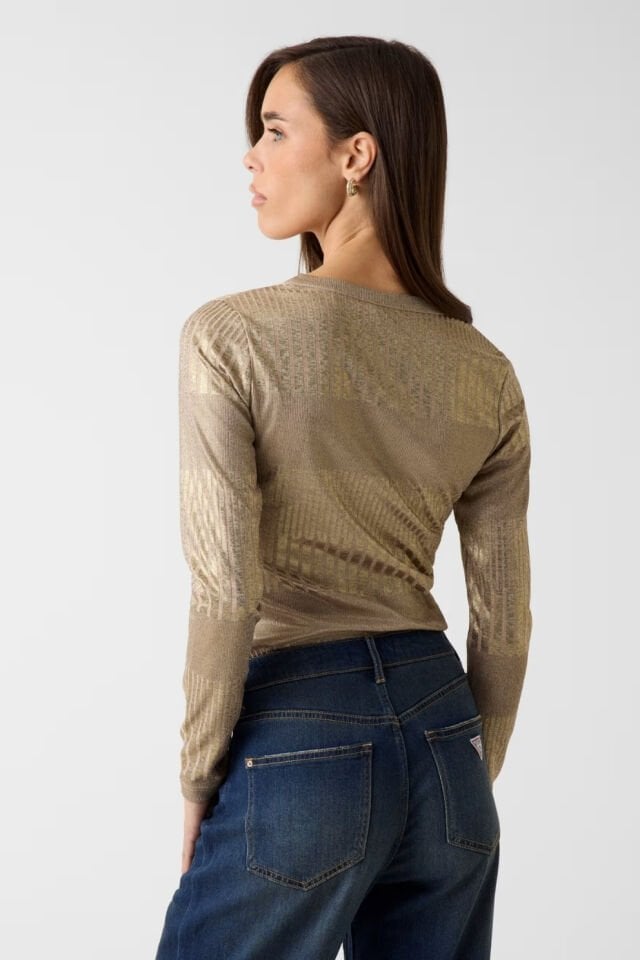 Guess Metalik Efektli Triko Üst Altın