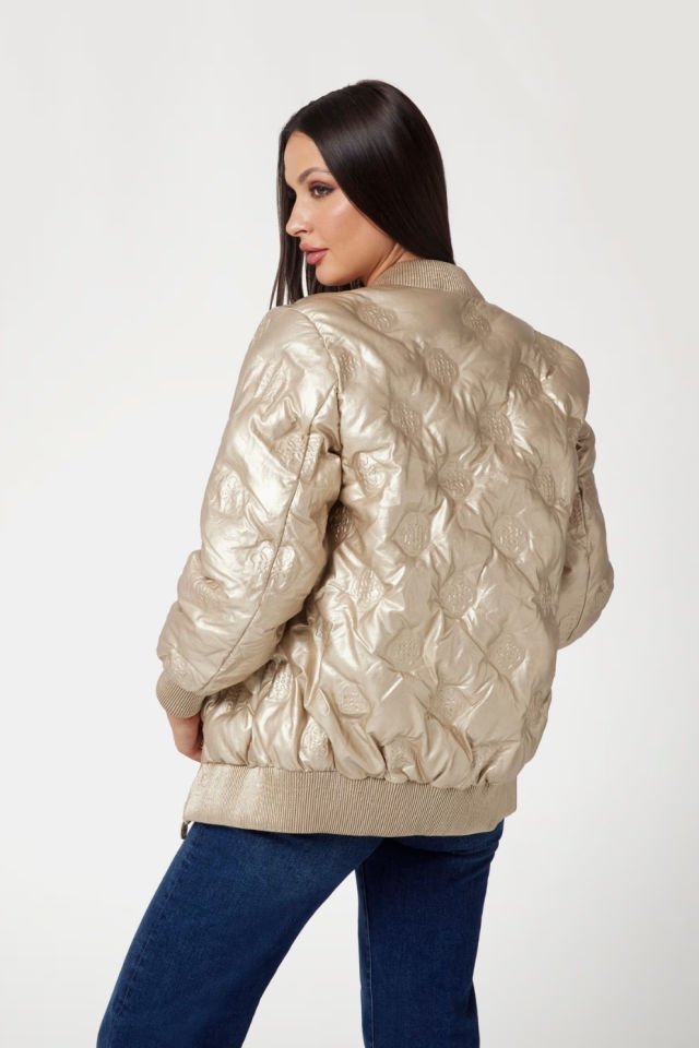 Guess Suni Deri Uzun Bomber Ceket Altın Rengi