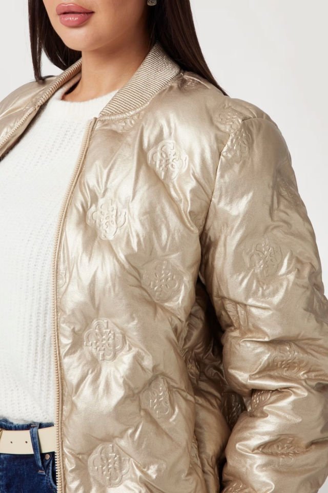 Guess Suni Deri Uzun Bomber Ceket Altın Rengi