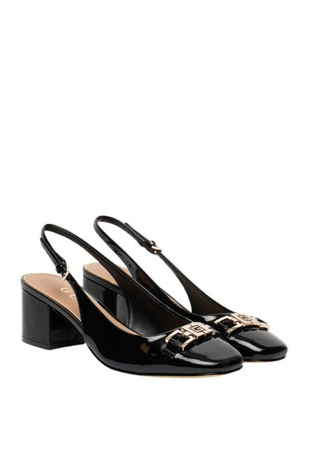 Guess Deri Üstü Logo Detaylı Şık Topuklu Ayakkabı Siyah