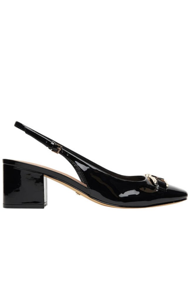 Guess Deri Üstü Logo Detaylı Şık Topuklu Ayakkabı Siyah