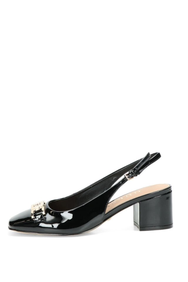 Guess Deri Üstü Logo Detaylı Şık Topuklu Ayakkabı Siyah