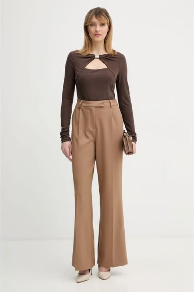 Guess Uzun Kollu Milena Önü Fiyonklu Kadın Kagverengi Bluz