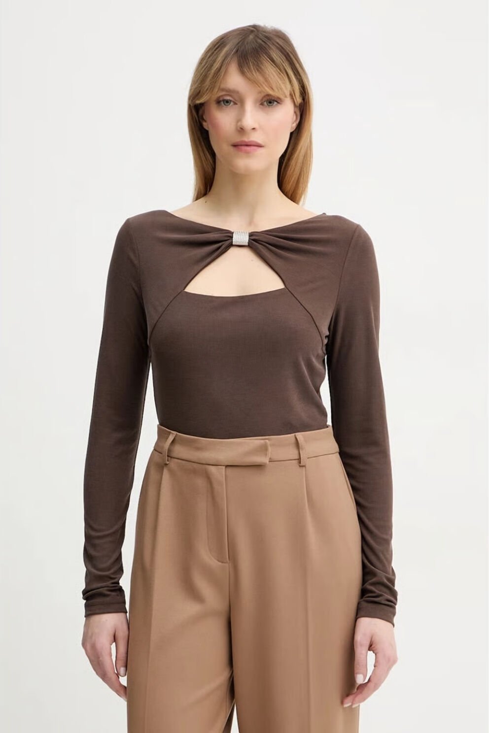 Guess Uzun Kollu Milena Önü Fiyonklu Kadın Kagverengi Bluz