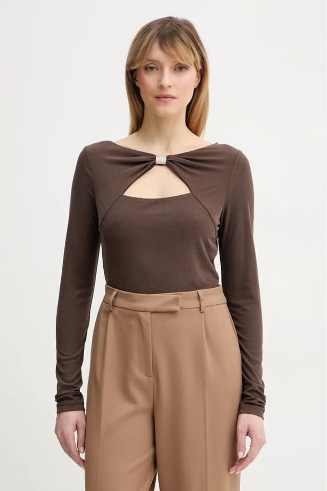 Guess Uzun Kollu Milena Önü Fiyonklu Kadın Kagverengi Bluz