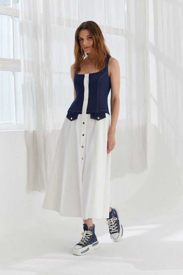 Naar Elbise Ekru Lacivert