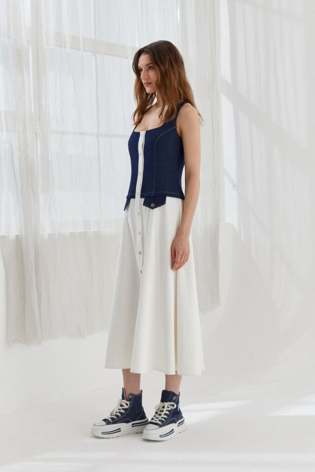 Naar Elbise Ekru Lacivert