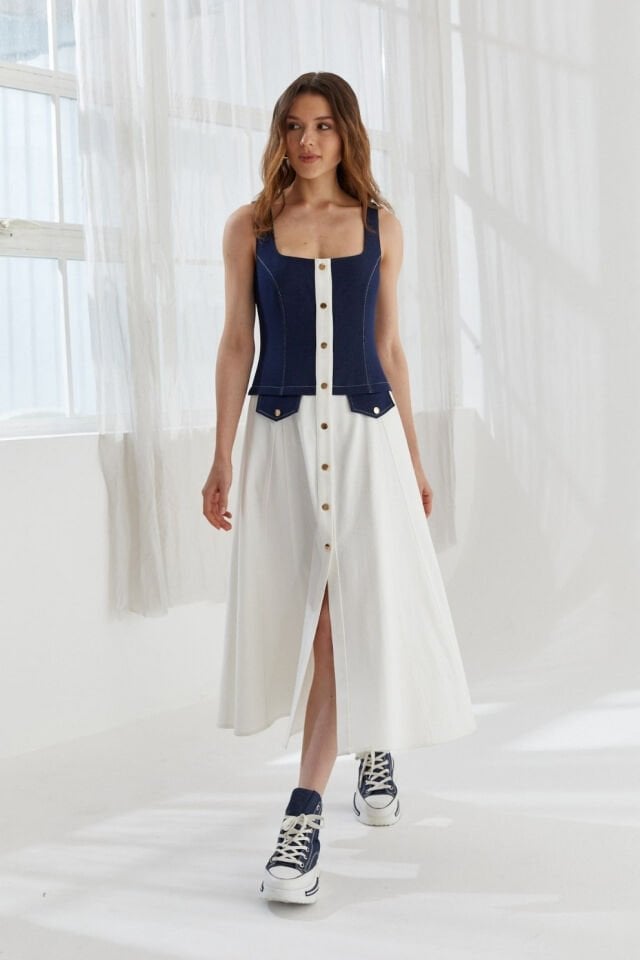 Naar Elbise Ekru Lacivert