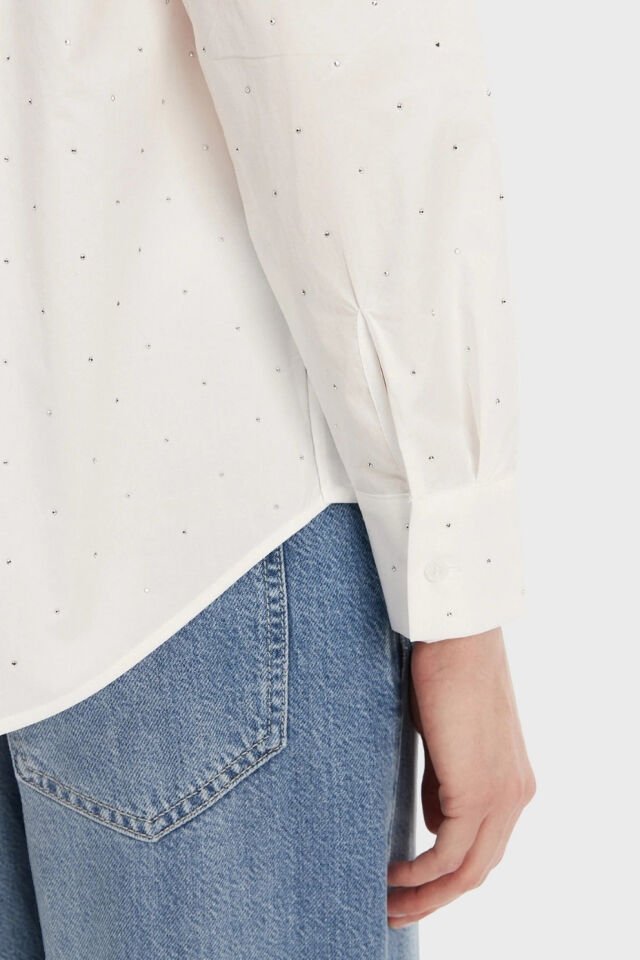 Guess Silvia % 100 Pamuk Taşlı Comfort Fit Bayan Gömlek Beyaz