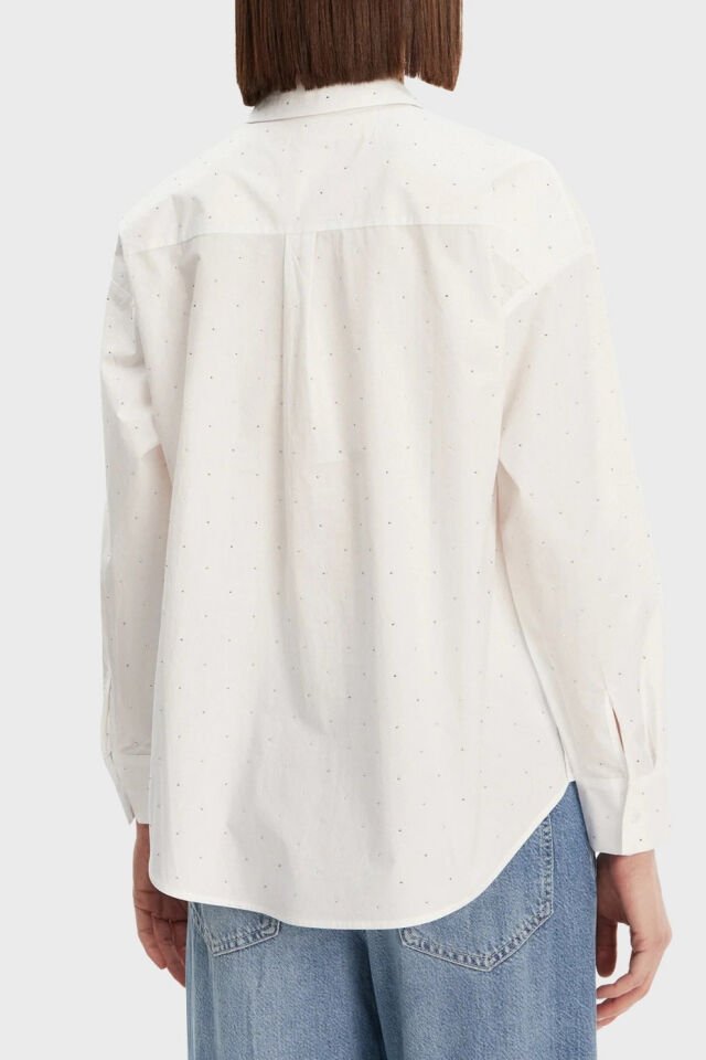 Guess Silvia % 100 Pamuk Taşlı Comfort Fit Bayan Gömlek Beyaz