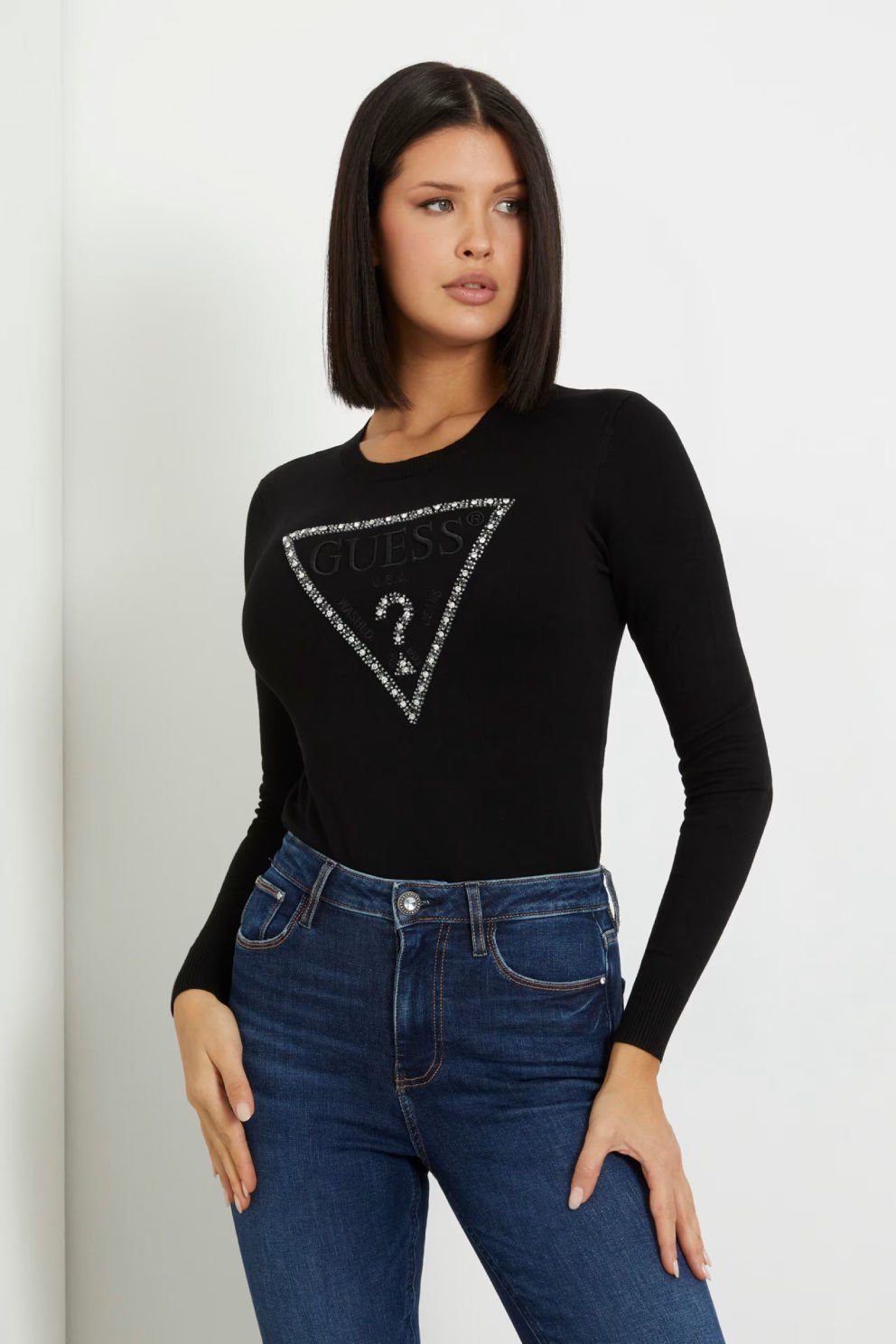 Guess Üçgen Logolu Kazak Siyah