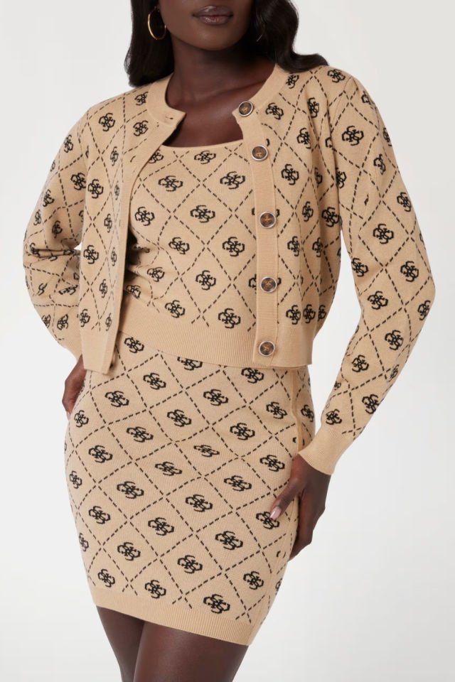 Guess 4G Logolu Yün Karışımı Hırka Sütlü Kahve