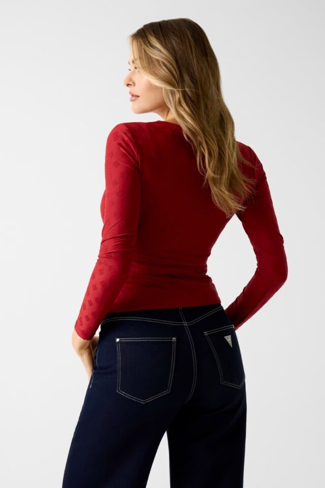 Guess Logo Jakarlı Üst Kırmızı
