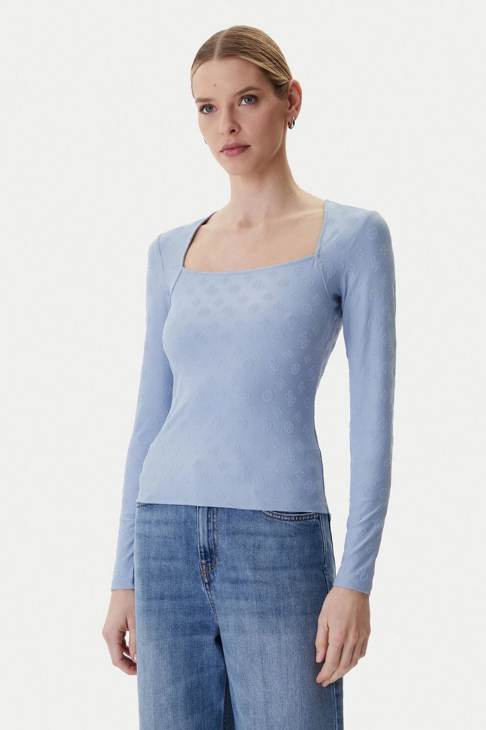 Guess Logo Jakarlı Üst Mavi