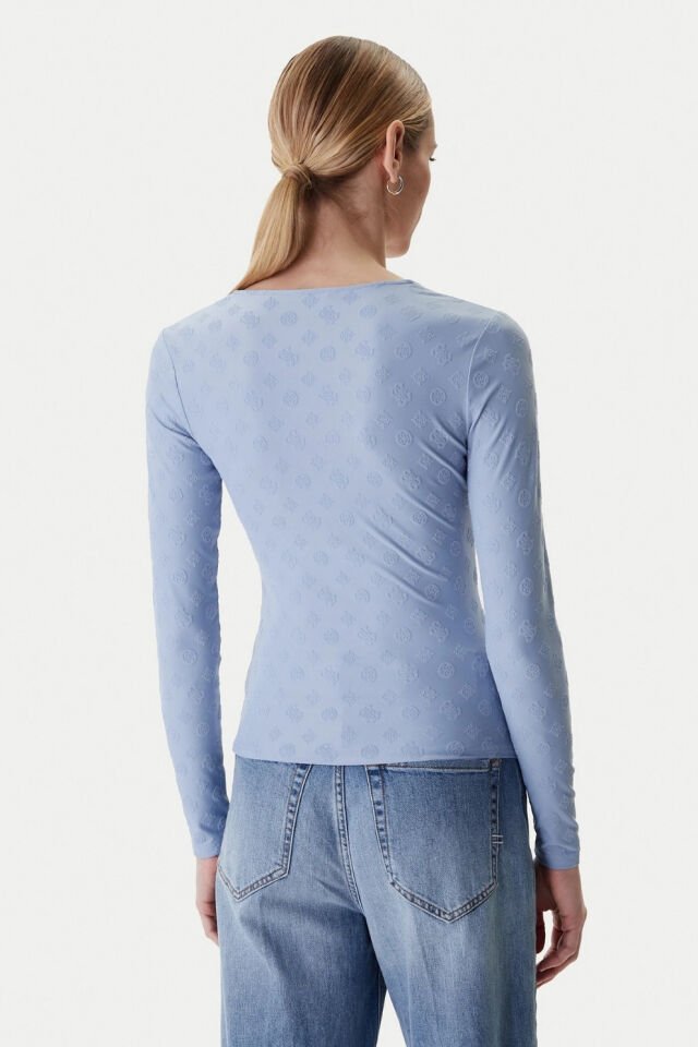 Guess Logo Jakarlı Üst Mavi