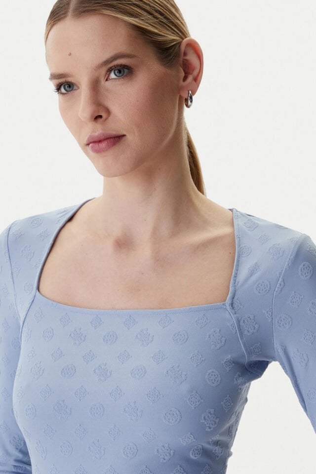 Guess Logo Jakarlı Üst Mavi