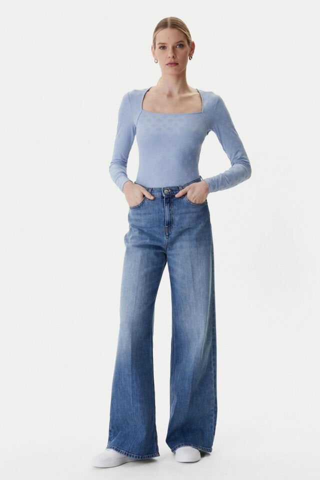 Guess Logo Jakarlı Üst Mavi