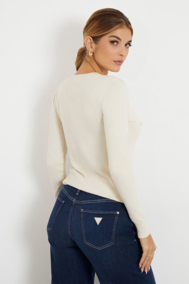 Guess Önü Taş Logolu Kazak Krem