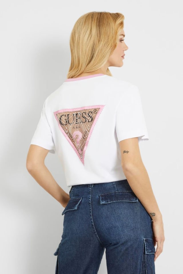 Guess Taşlı Logolu T-shirt Beyaz