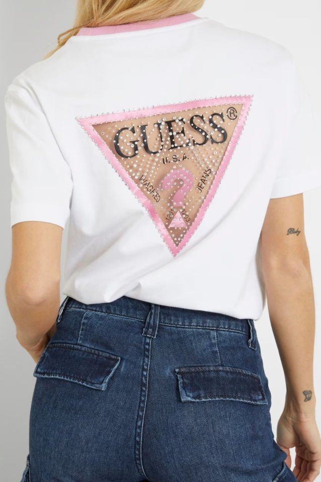 Guess Taşlı Logolu T-shirt Beyaz