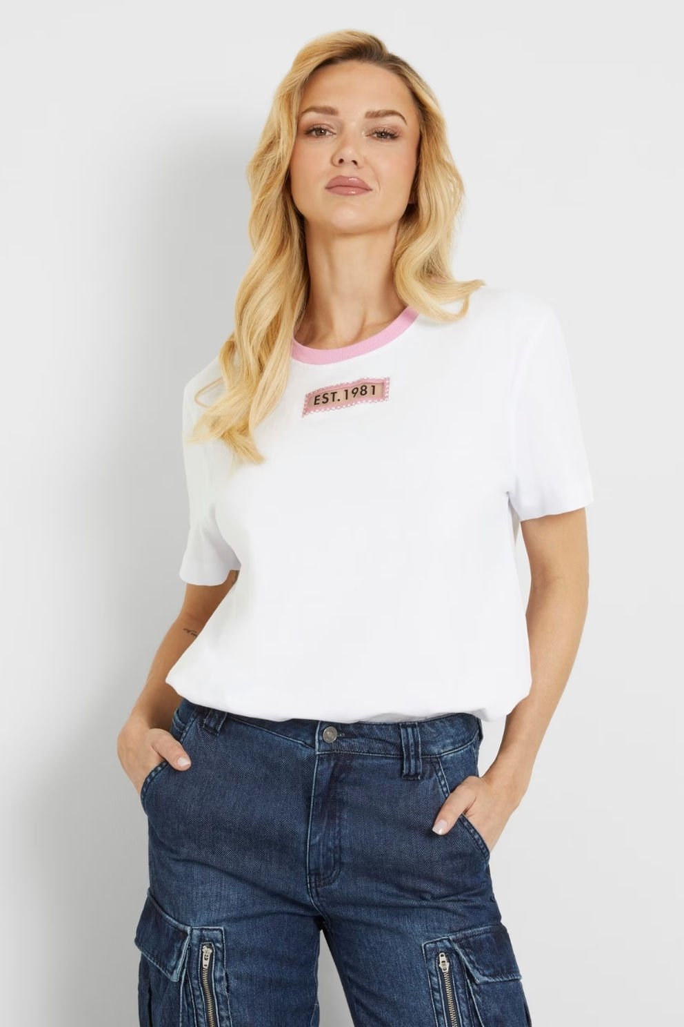 Guess Taşlı Logolu T-shirt Beyaz