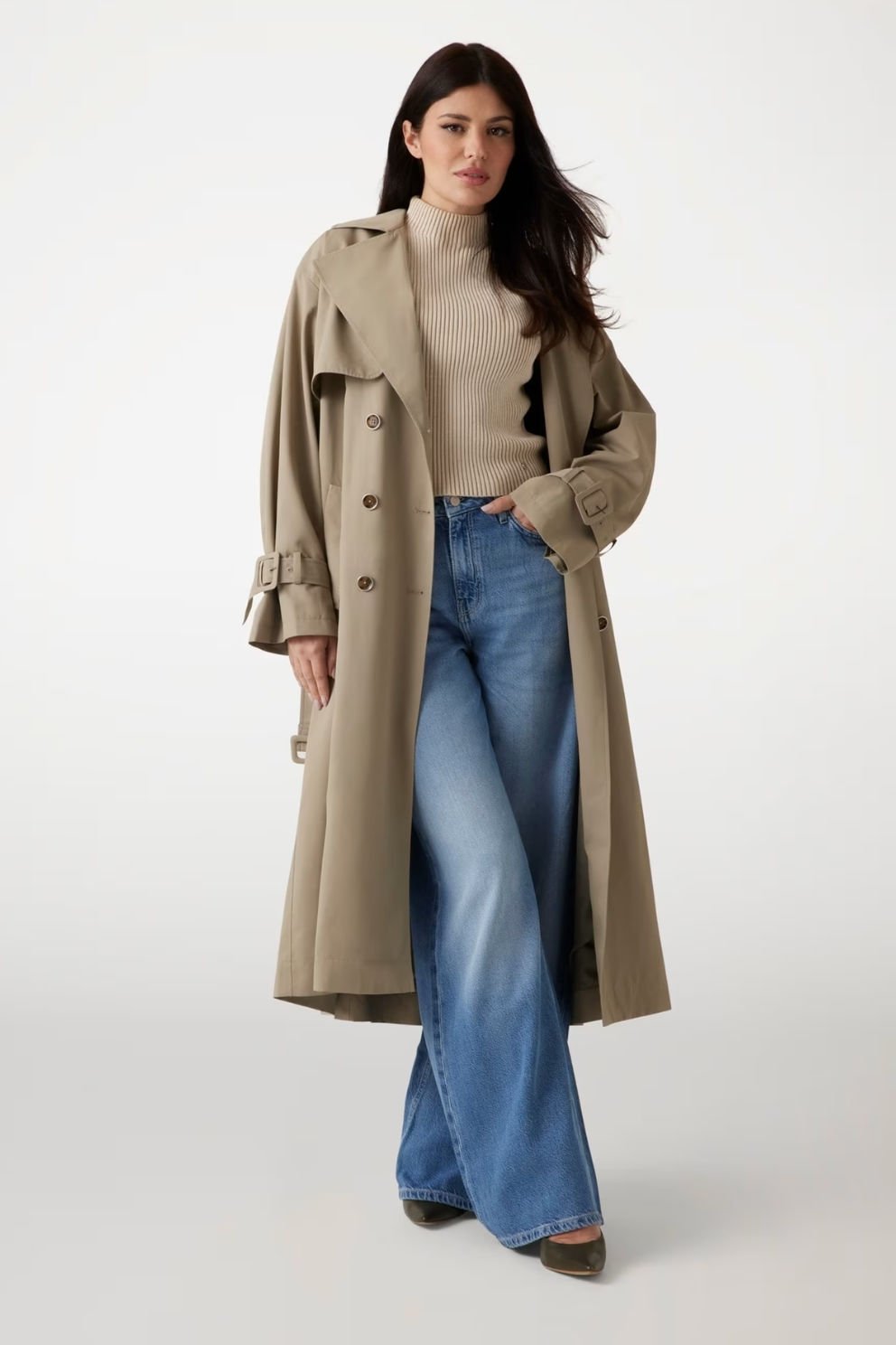 Guess Kruvaze Trençkot Yeşil